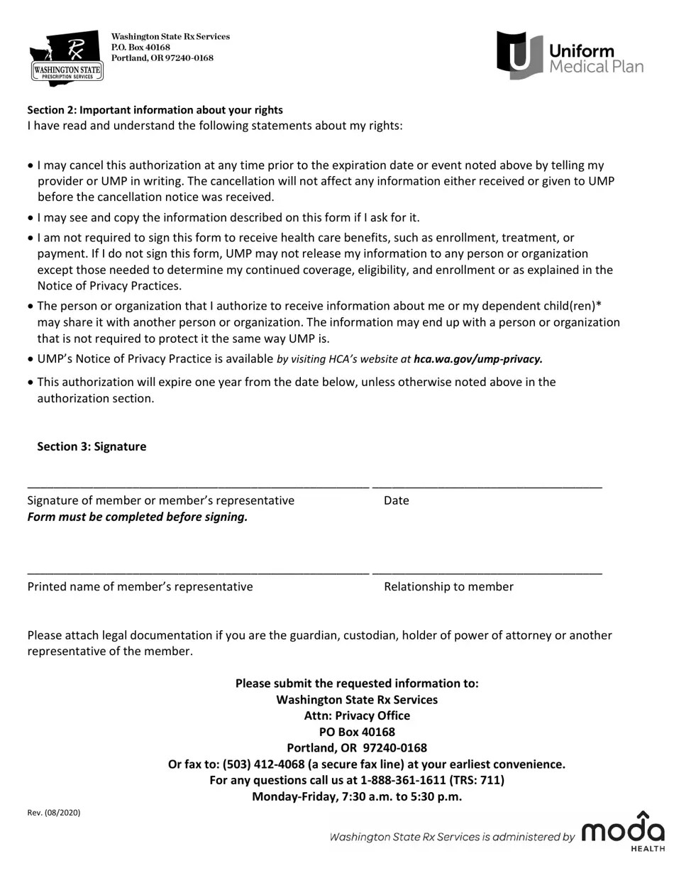 Washington Authorization for Release of Information for Uniform Medical