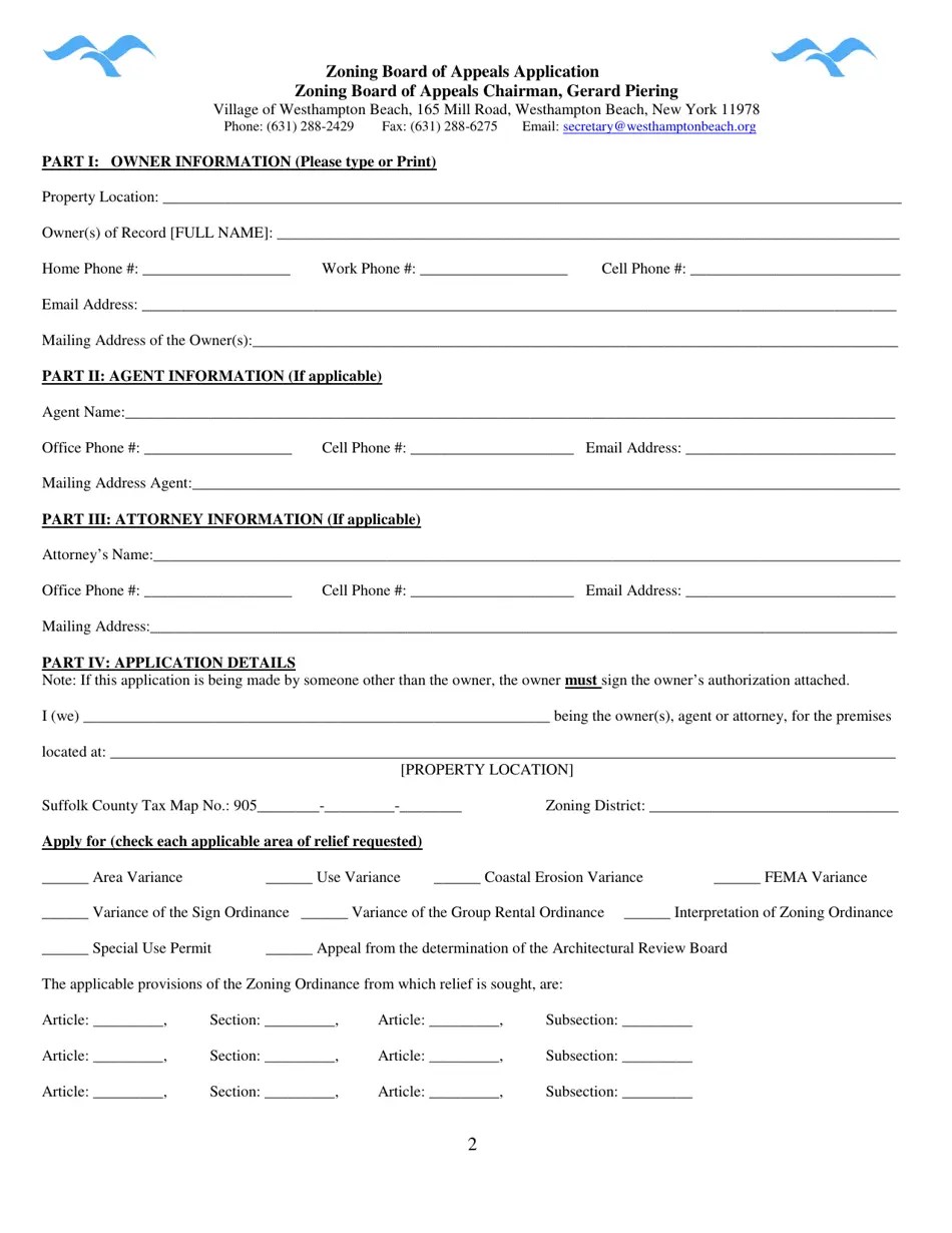 Village of Westhampton Beach, New York Zoning Board of Appeals