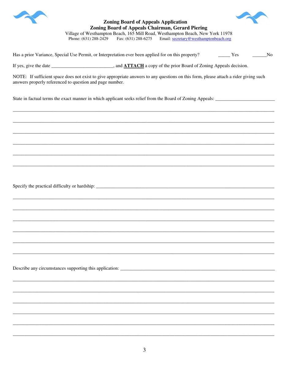 Village of Westhampton Beach, New York Zoning Board of Appeals