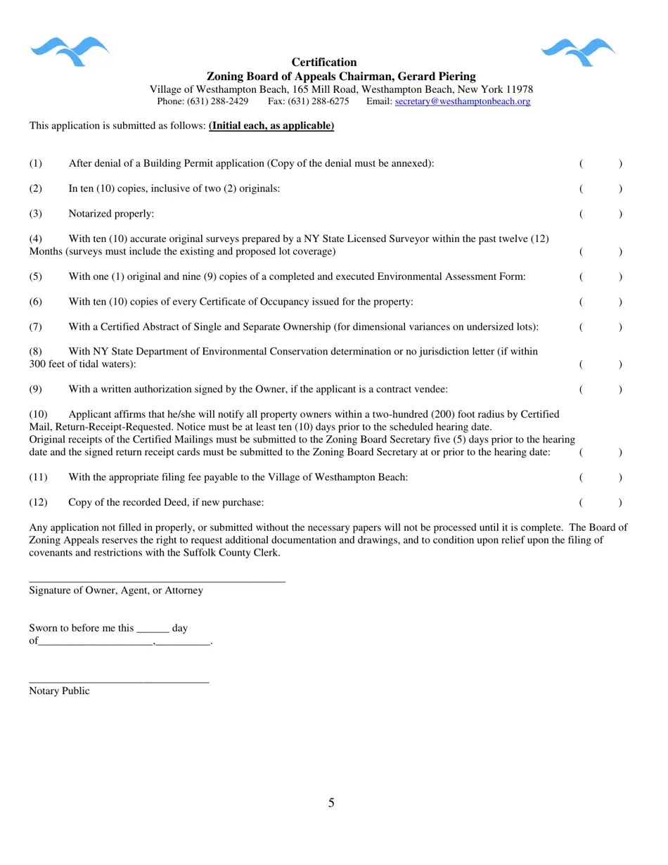 Village of Westhampton Beach, New York Zoning Board of Appeals