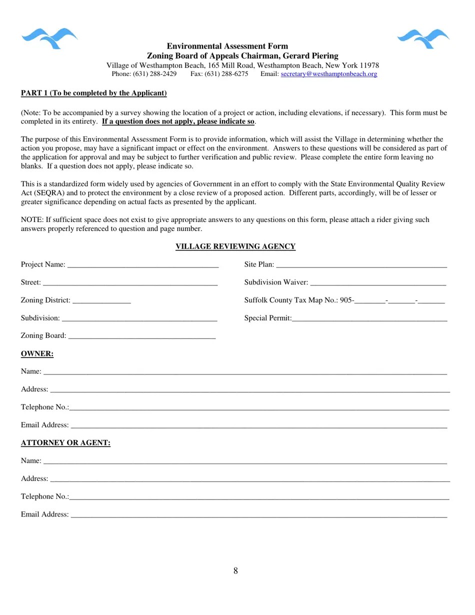 Village of Westhampton Beach, New York Zoning Board of Appeals