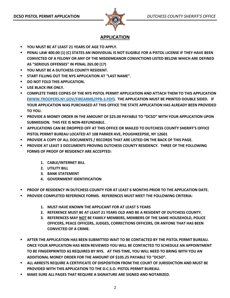 Dutchess County, New York Dcso Pistol Permit Application Fill Out