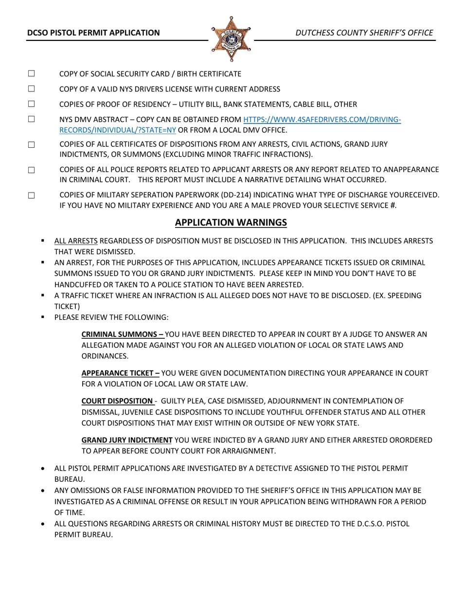 Dutchess County, New York Dcso Pistol Permit Application Fill Out