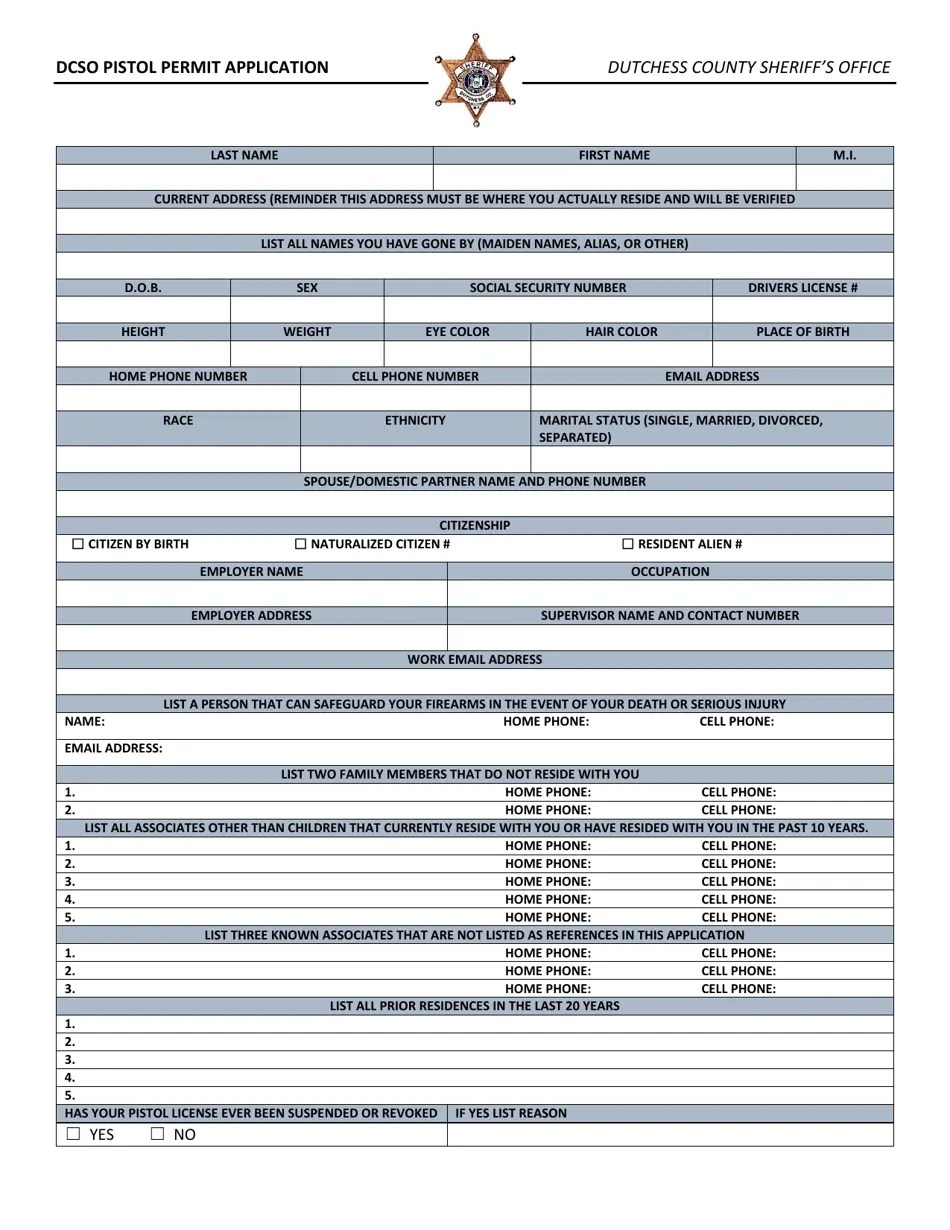 Dutchess County, New York Dcso Pistol Permit Application Fill Out