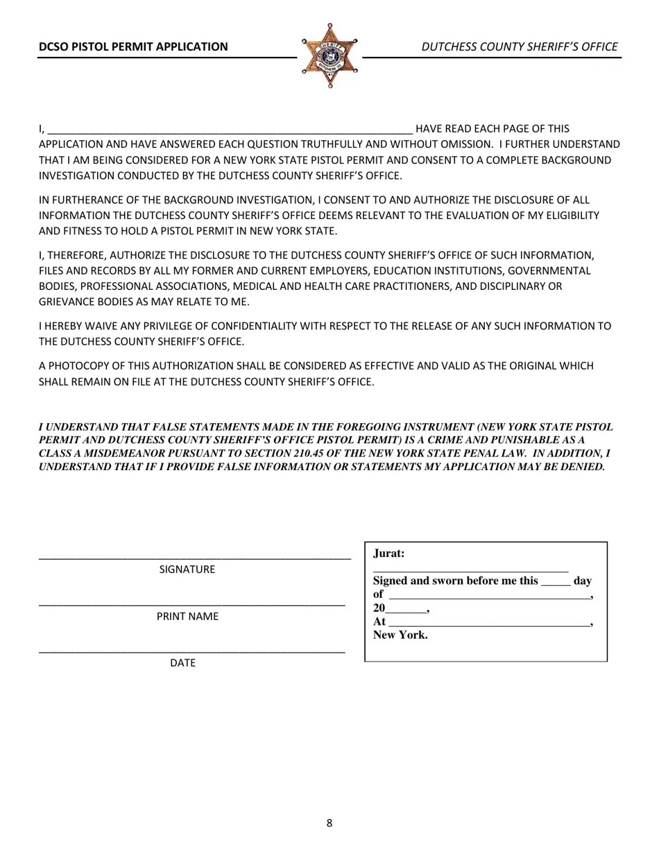 Dutchess County, New York Dcso Pistol Permit Application Fill Out