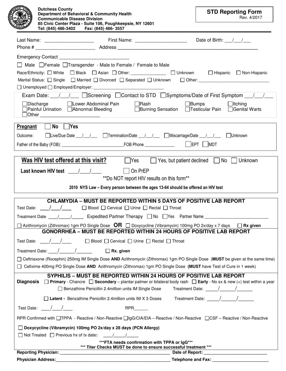Dutchess County, New York Std Reporting Form Fill Out, Sign Online