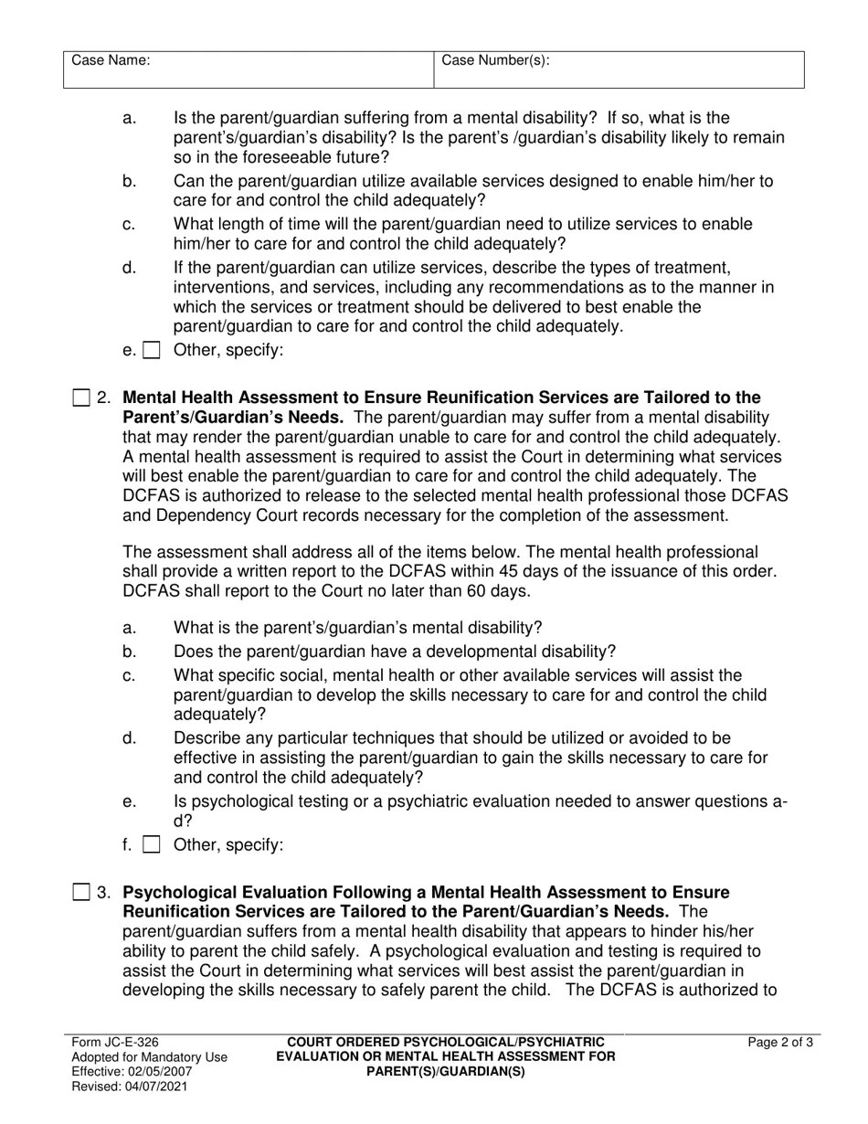 Form JCE326 Fill Out, Sign Online and Download Fillable PDF, County