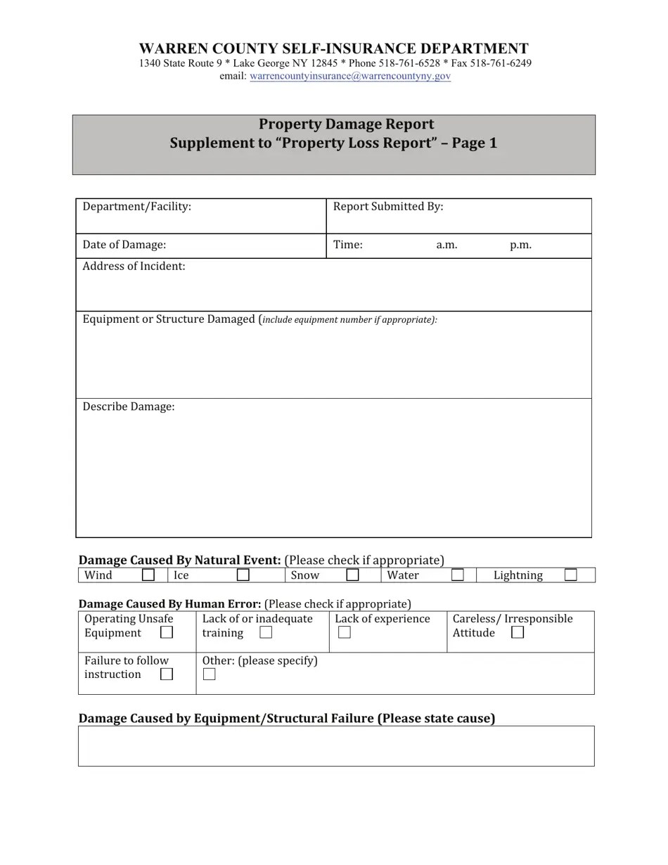 Warren County, New York Property Loss Report Fill Out, Sign Online