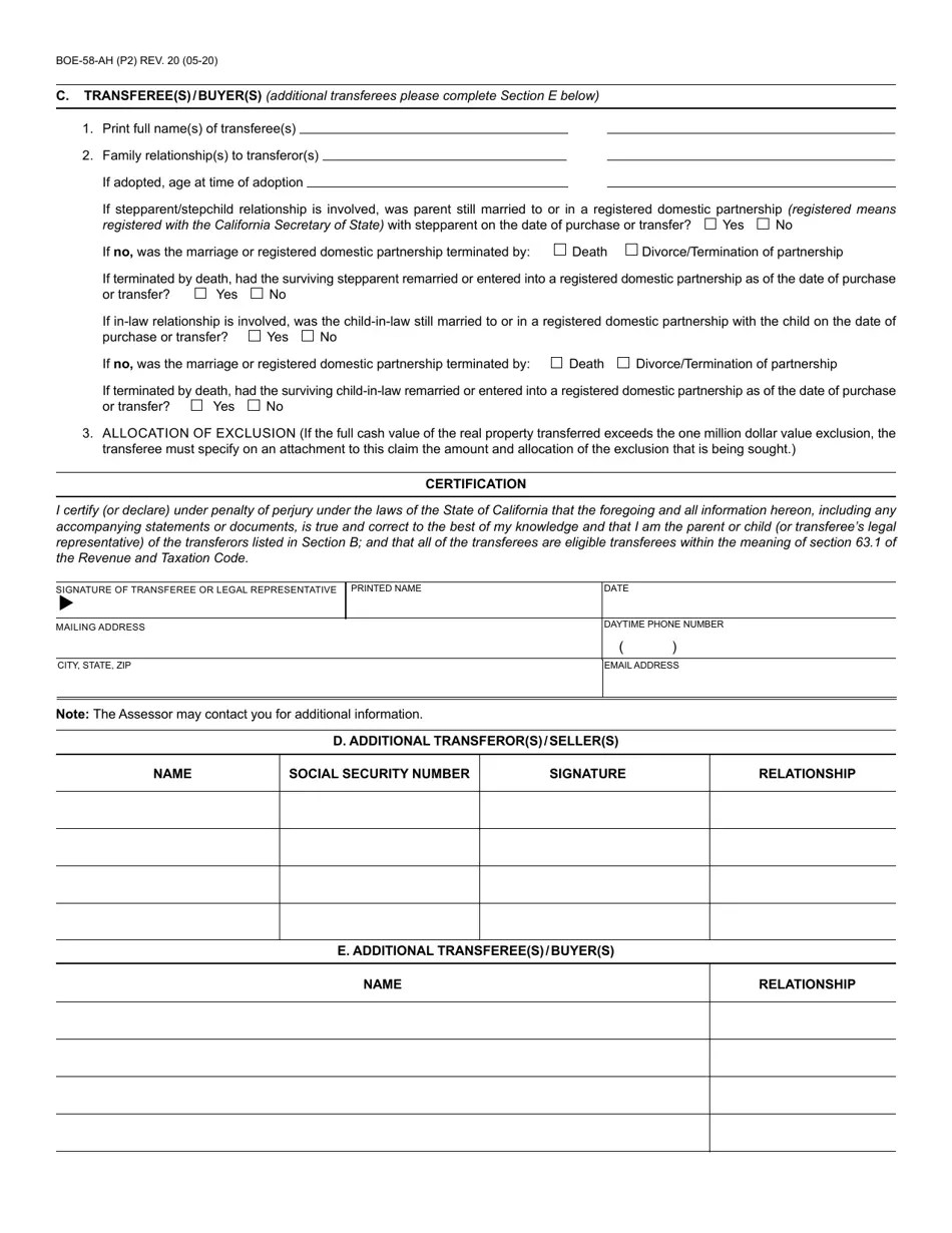 Form BOE58AH Fill Out, Sign Online and Download Fillable PDF