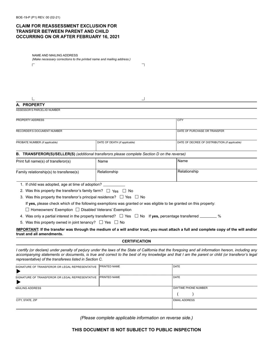 Form BOE19P Fill Out, Sign Online and Download Fillable PDF