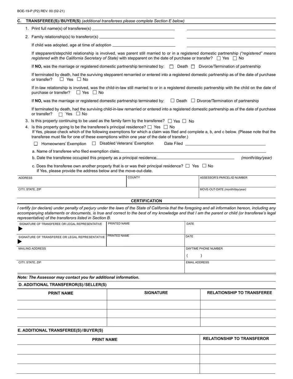 Form BOE19P Fill Out, Sign Online and Download Fillable PDF