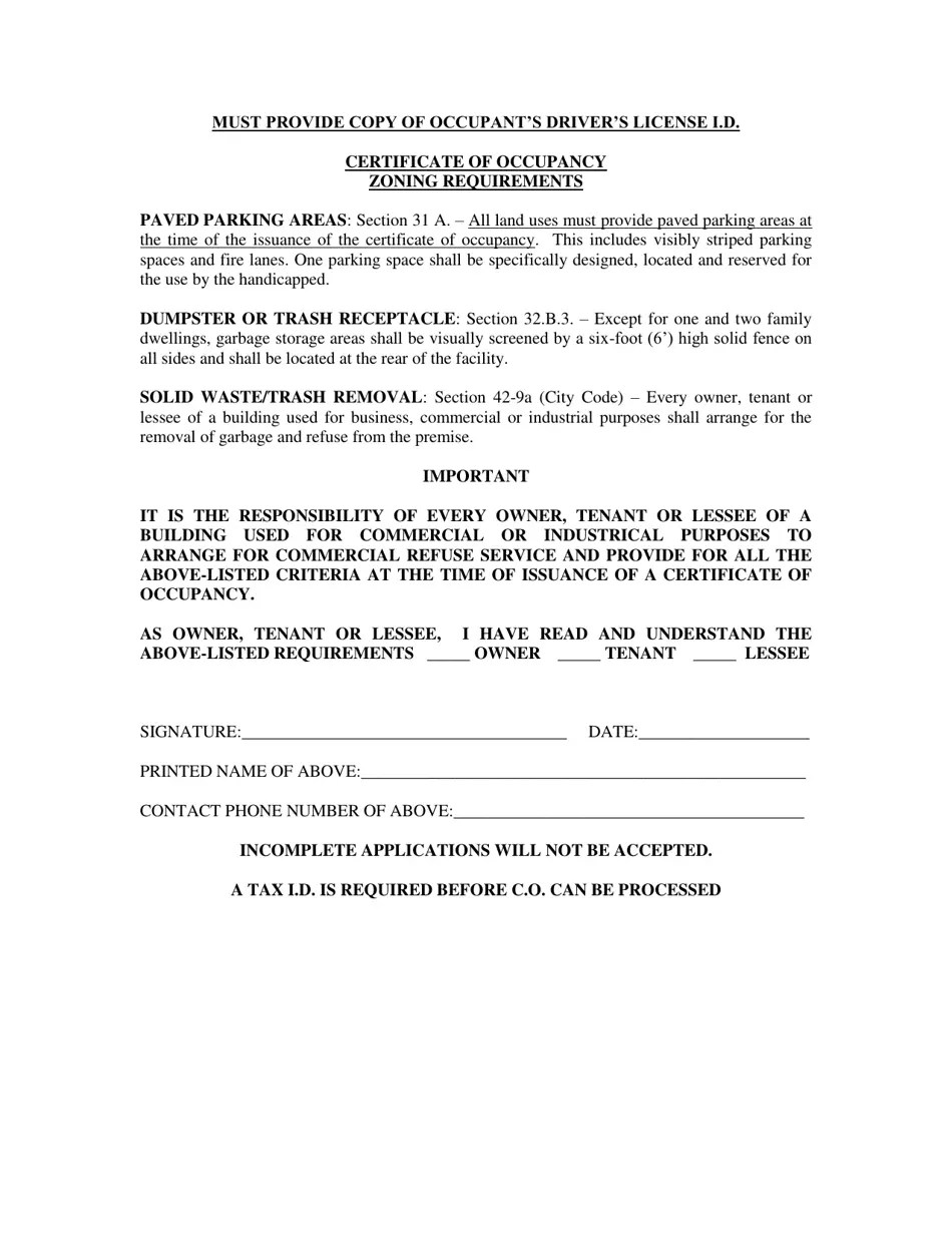 Haltom City, Texas Certificate of Occupancy Application Download