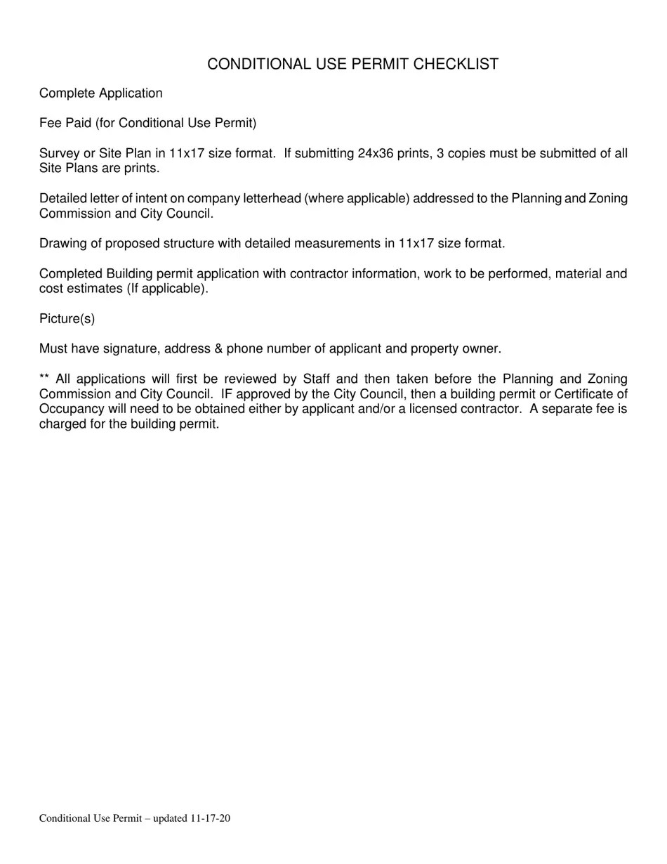 Haltom City, Texas Application for Conditional Use Permit With Site