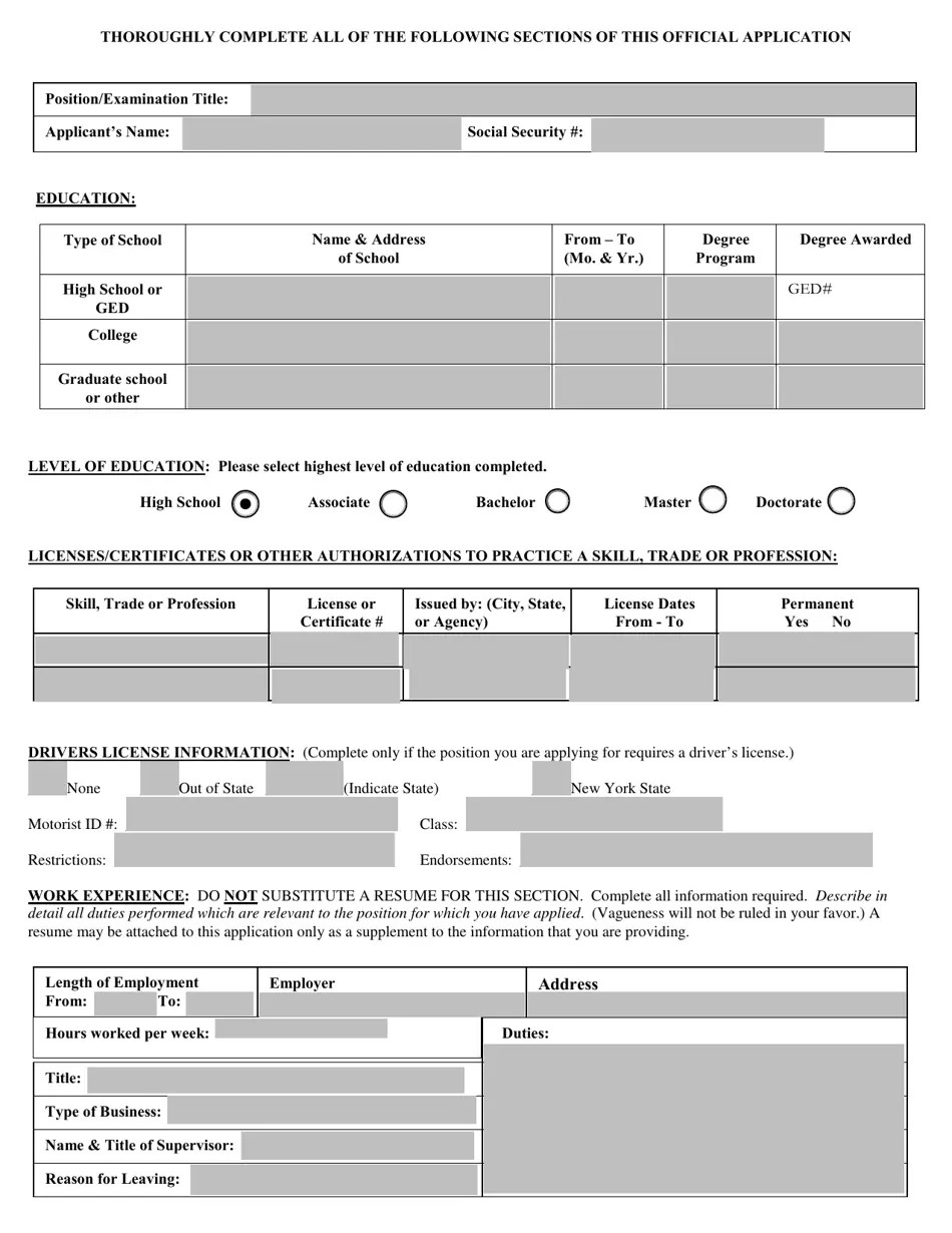 Chemung County, New York Application for Examination or Employment
