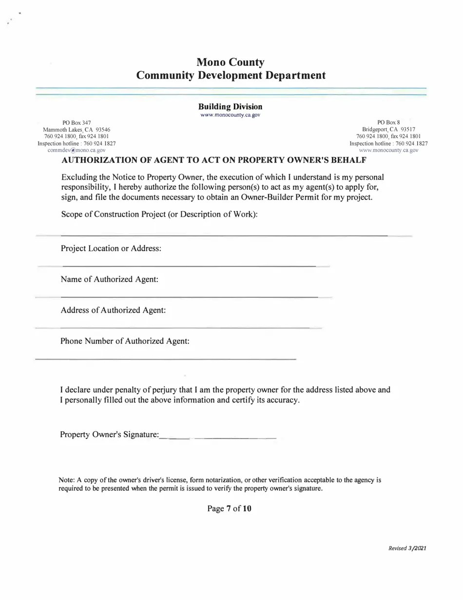 Mono County, California Building Permit Application for New Construction Fill Out, Sign Online