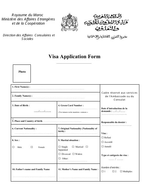 Morocco Morocco Visa Application Form Download Printable PDF