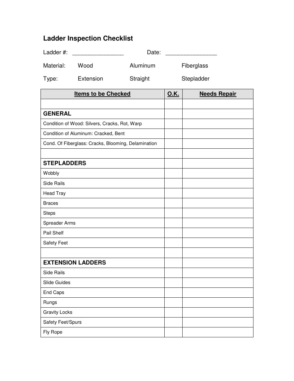 Ladder Inspection Checklist Template Fill Out, Sign Online and