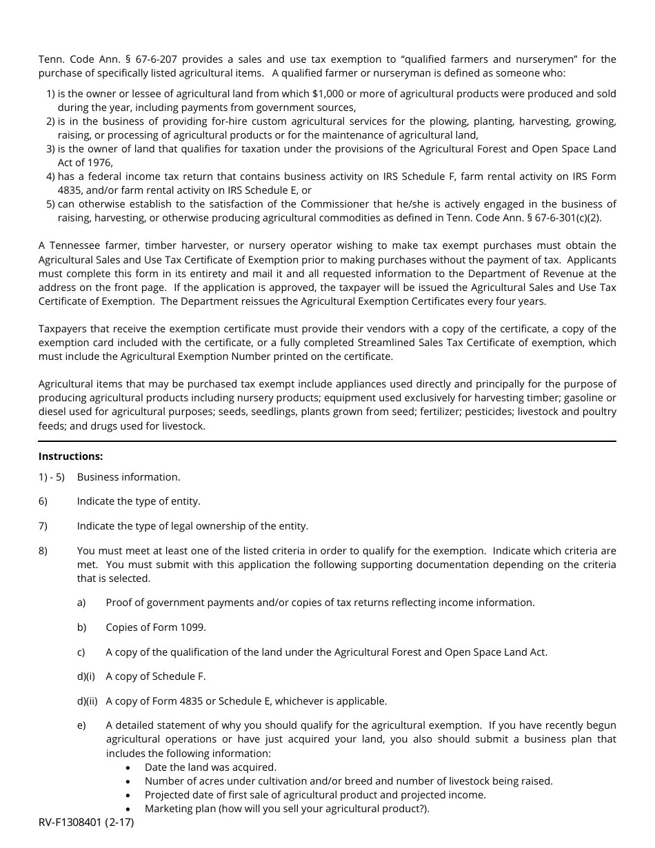 Form RVF1308401 Fill Out, Sign Online and Download Fillable PDF, Tennessee Templateroller