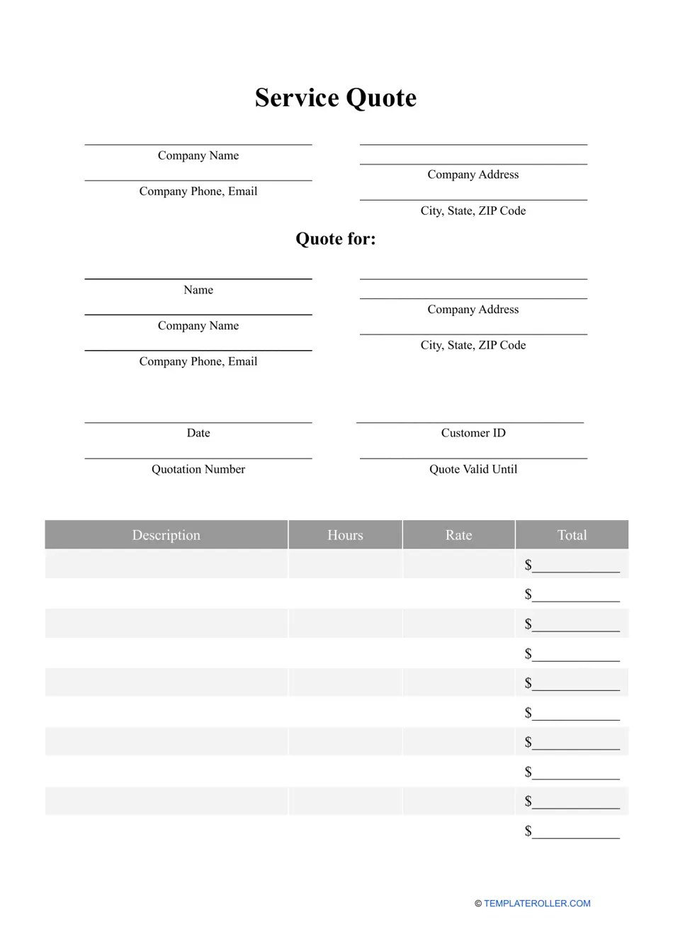 Service Quote Template Fill Out, Sign Online and Download PDF