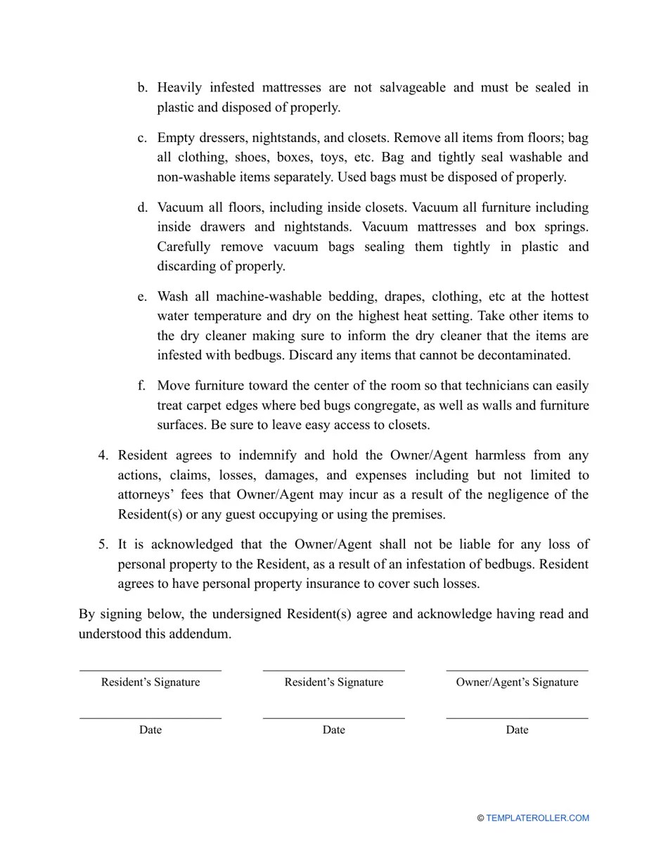 Bed Bug Addendum Template Fill Out, Sign Online and Download PDF