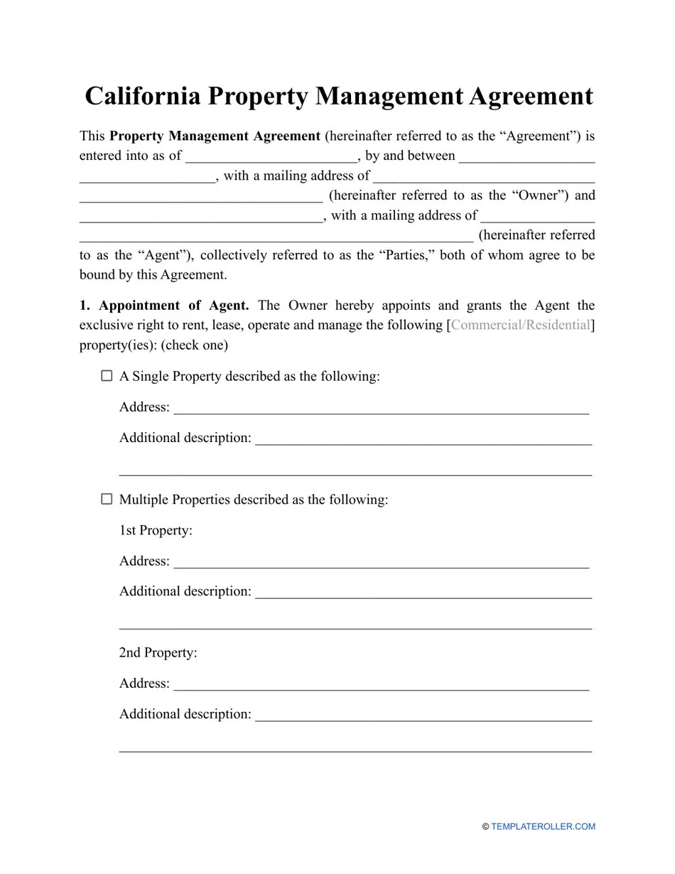 California Property Management Agreement Template Fill Out, Sign Online and Download PDF