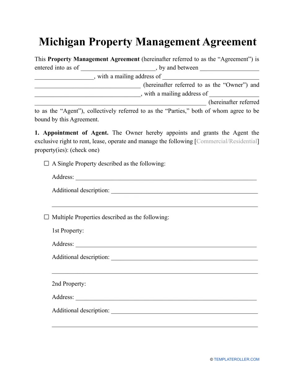 Michigan Property Management Agreement Template Fill Out, Sign Online