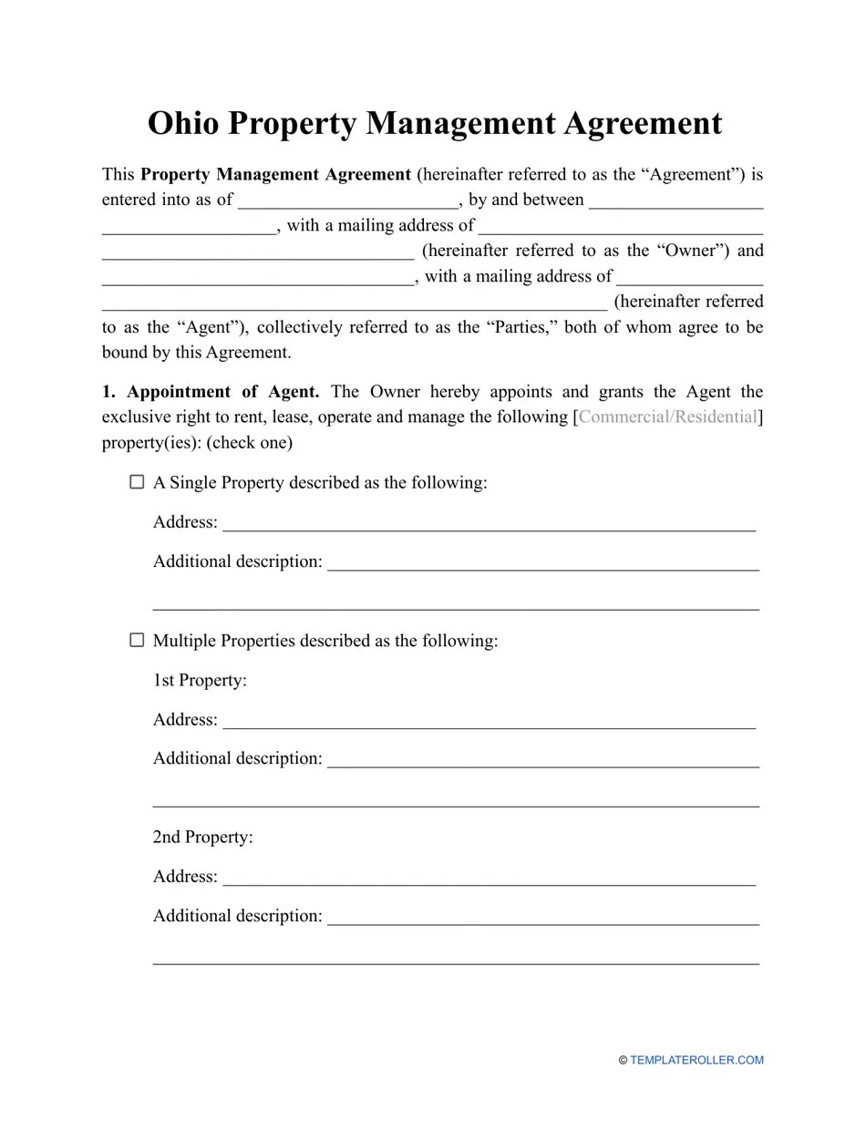 Ohio Property Management Agreement Template Fill Out, Sign Online and