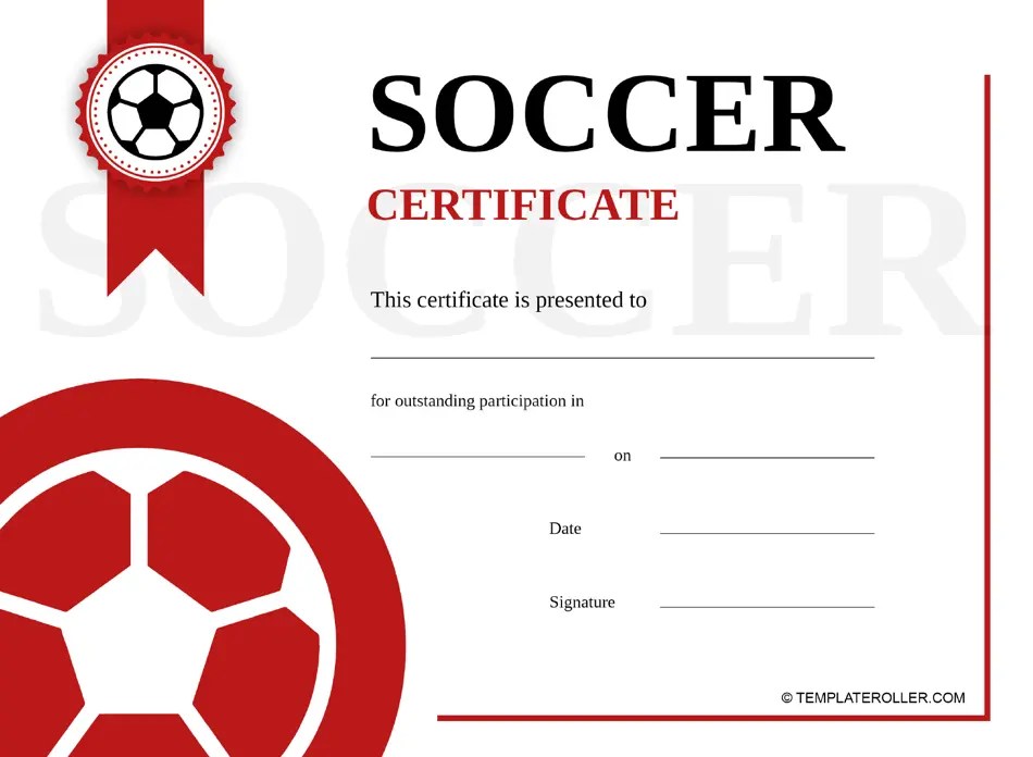 Soccer Certificate Template Red Download Printable PDF Templateroller