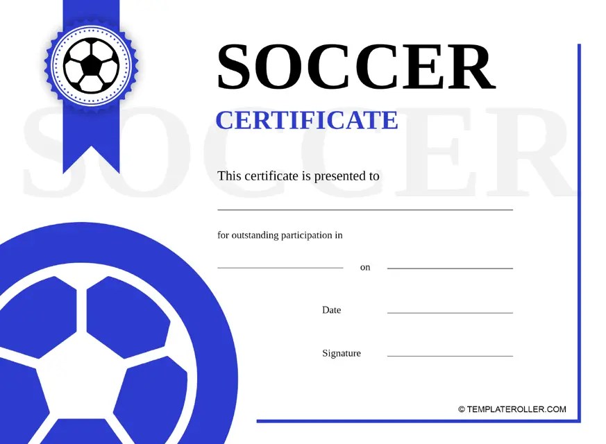 Free Soccer Certificate Templates Customize, Download & Print PDF