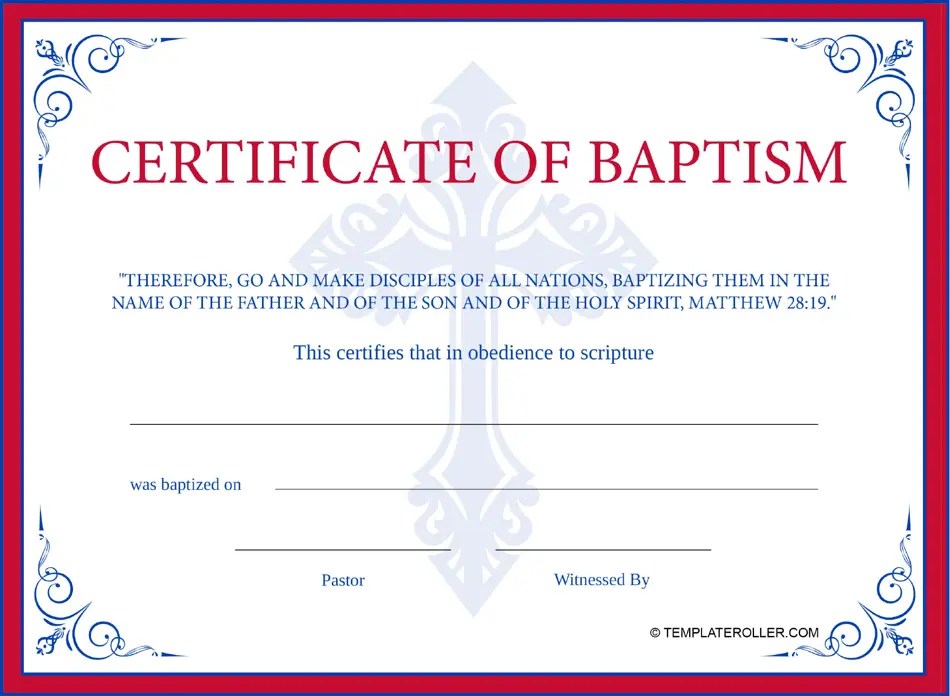 Baptism Certificate Template Red Download Printable PDF Templateroller