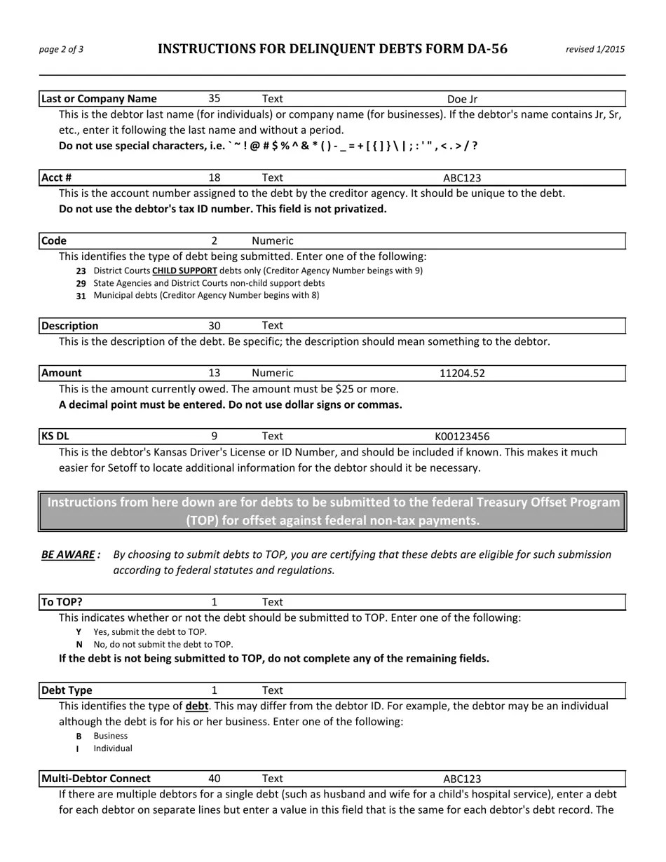 Download Instructions for Form DA56 List of Delinquent Accounts