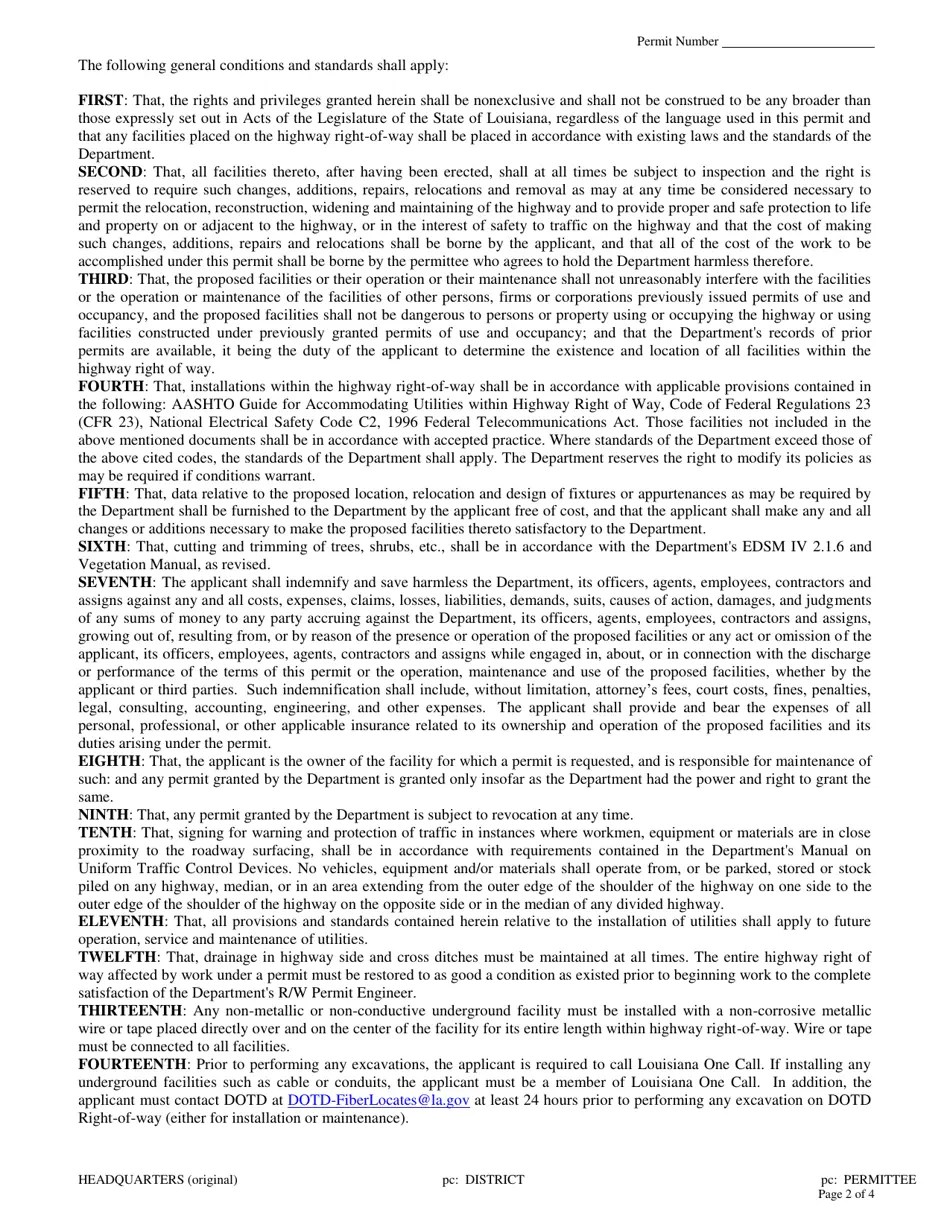 Louisiana Utility Permit Fill Out, Sign Online and Download PDF