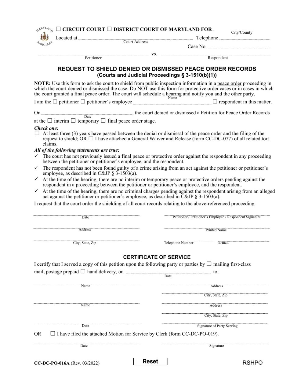 Form CCDCPO016A Download Fillable PDF or Fill Online Request to