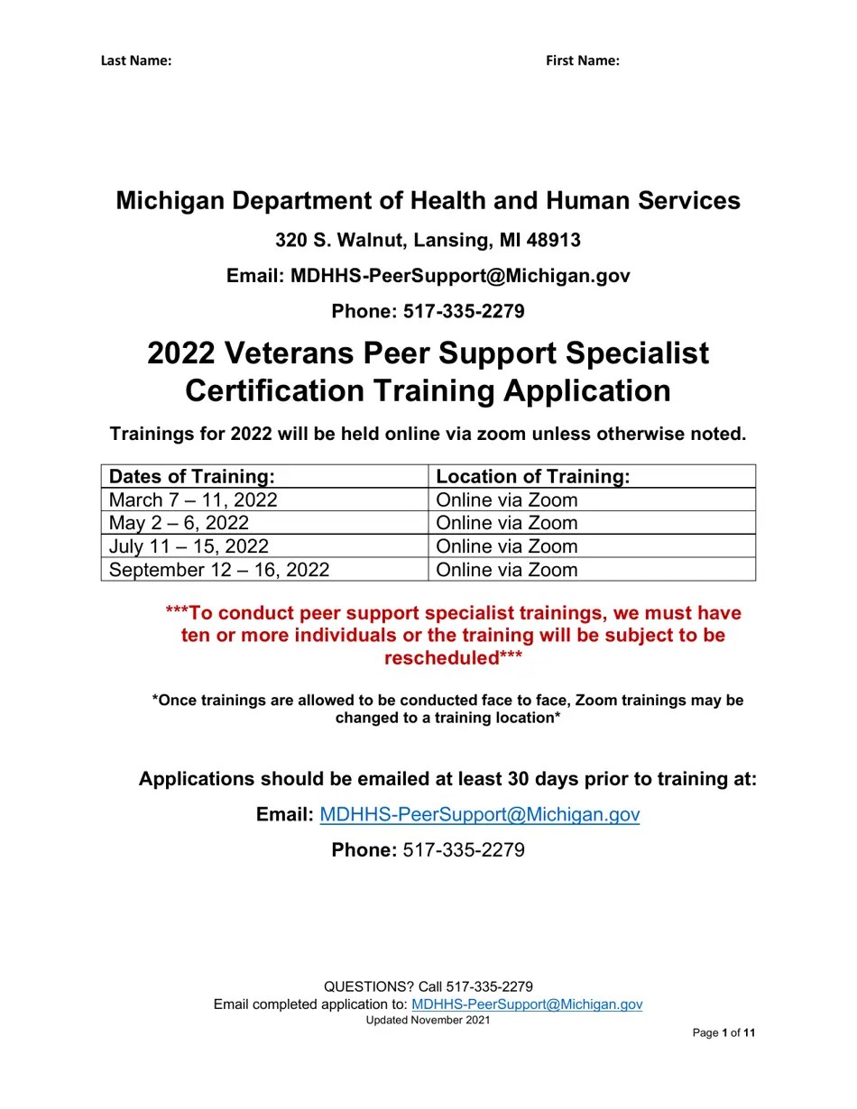 2022 Michigan Veterans Peer Support Specialist Certification Training