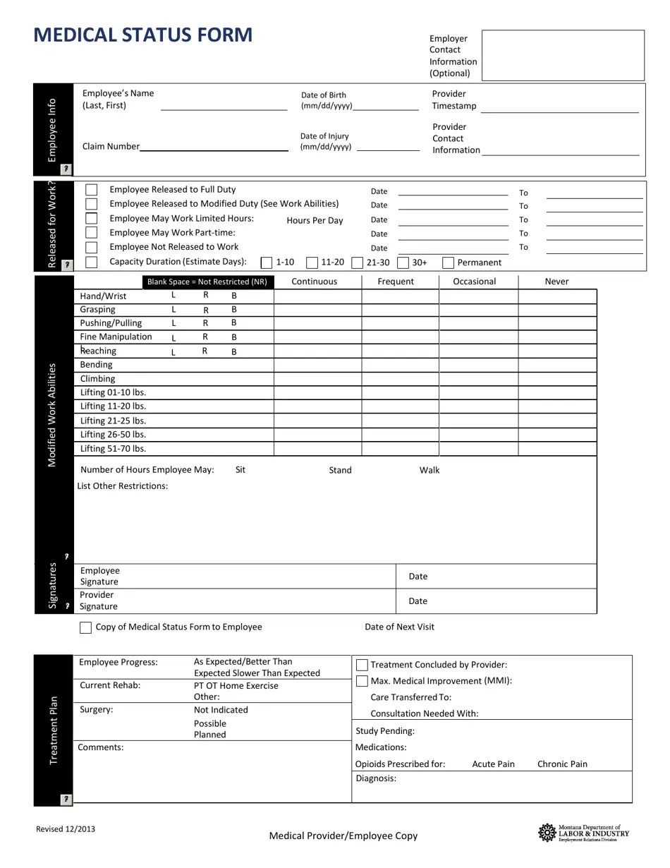 Montana Medical Status Form Fill Out, Sign Online and Download PDF