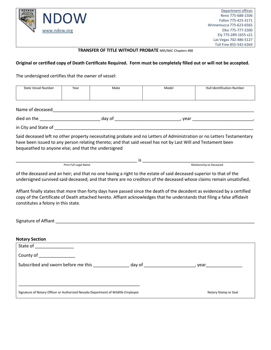 Nevada Transfer of Title Without Probate Fill Out, Sign Online and