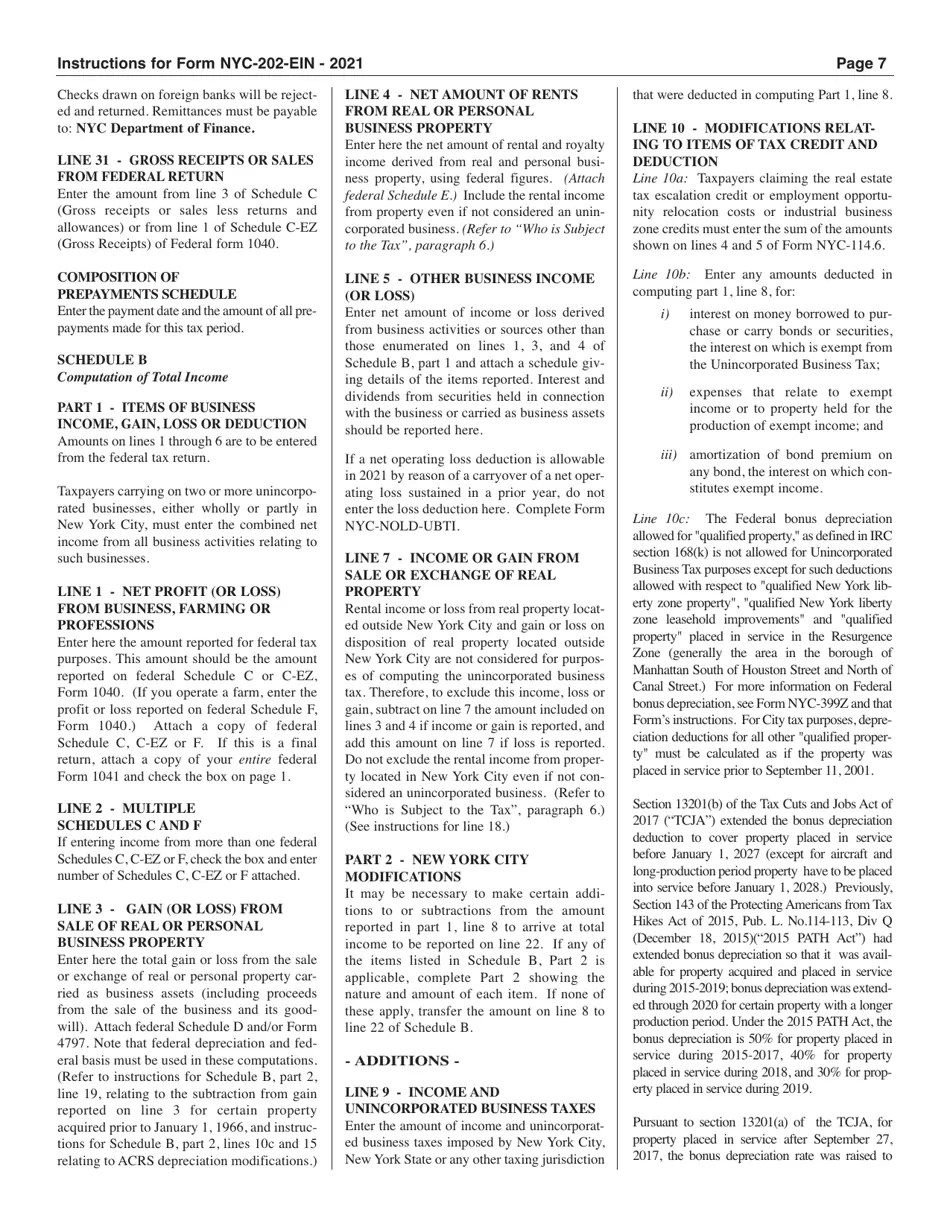 Download Instructions for Form NYC202EIN Unincorporated Business Tax