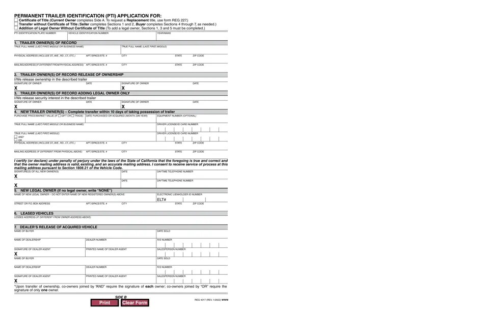 Form REG4017 Fill Out, Sign Online and Download Fillable PDF