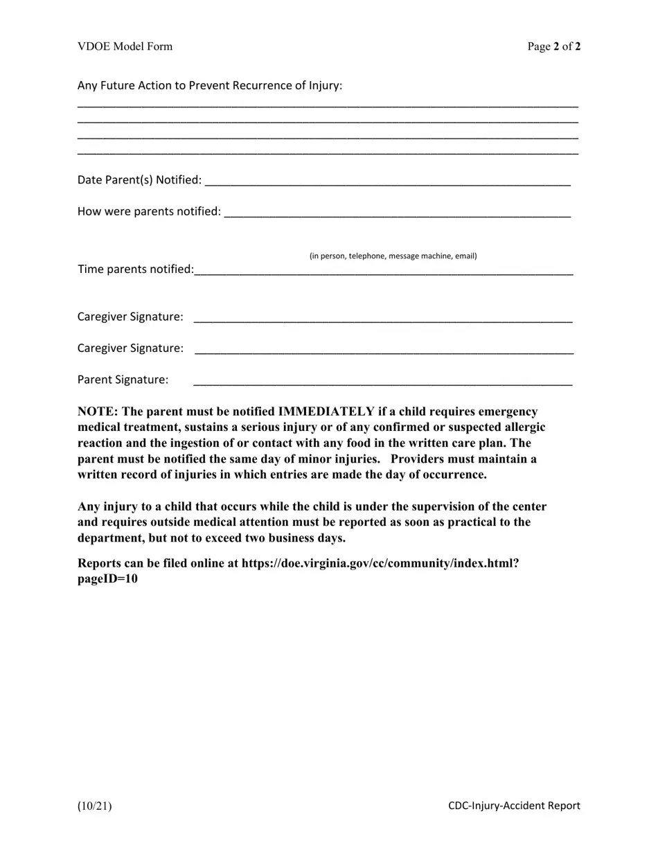 Virginia InjuryAccident Report Fill Out, Sign Online and Download