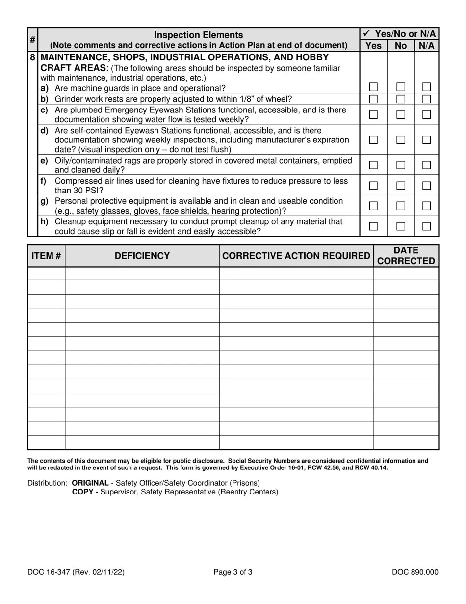 Form DOC16347 Download Printable PDF or Fill Online Monthly Safety and