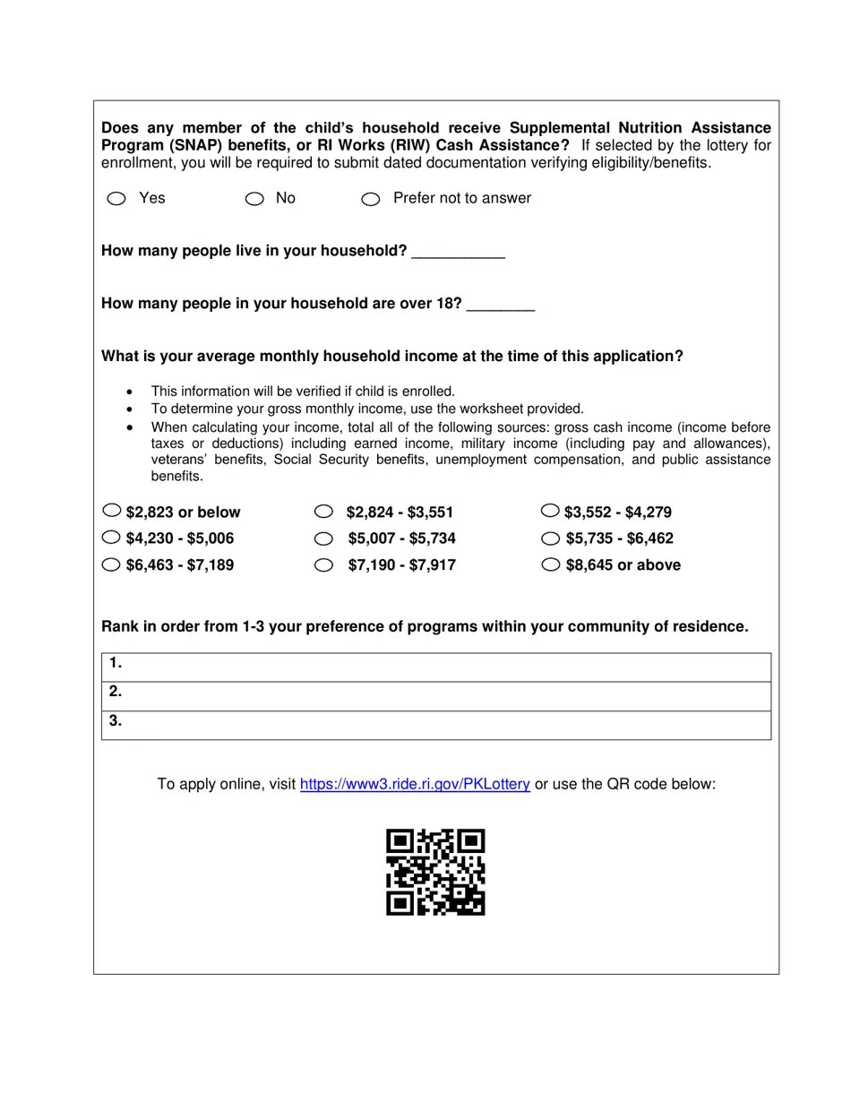 2023 Rhode Island Prekindergarten Lottery Application Fill Out, Sign