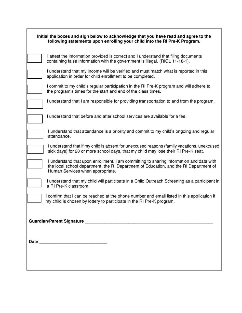 2023 Rhode Island Prekindergarten Lottery Application Fill Out, Sign