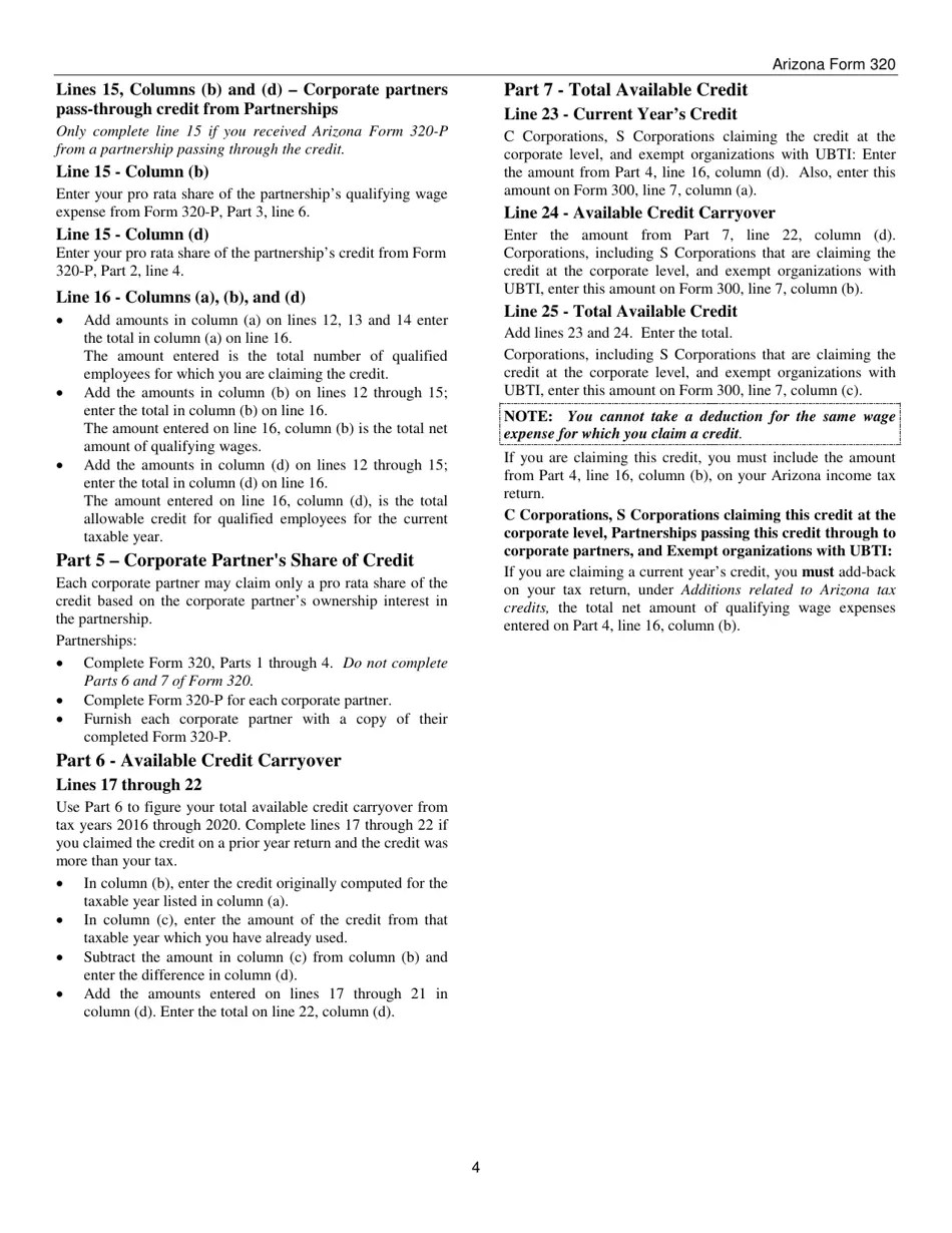 Download Instructions for Arizona Form 320, ADOR10579, Arizona Form 320