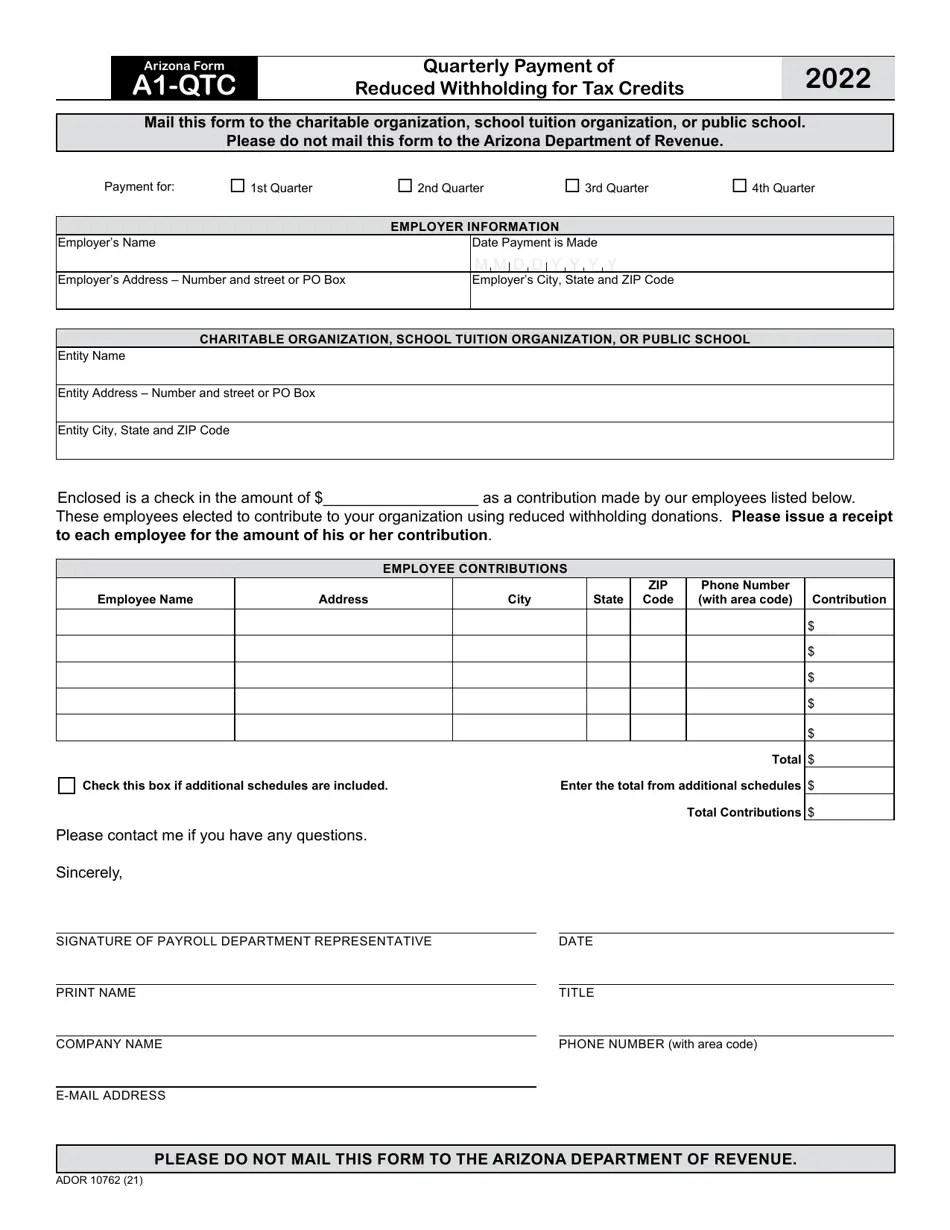 Arizona Form A1QTC (ADOR10762) 2022 Fill Out, Sign Online and