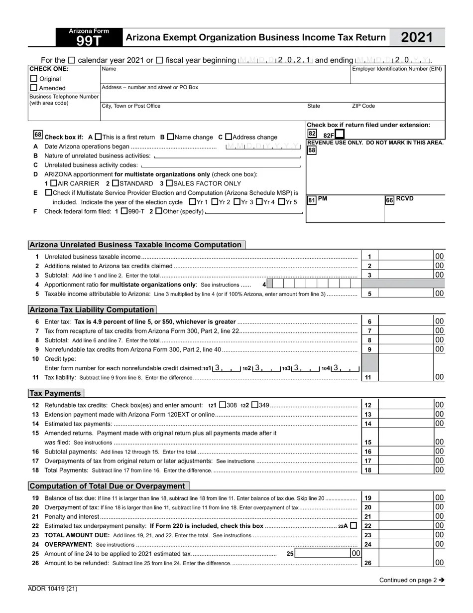 Arizona Form 99T (ADOR10419) 2021 Fill Out, Sign Online and