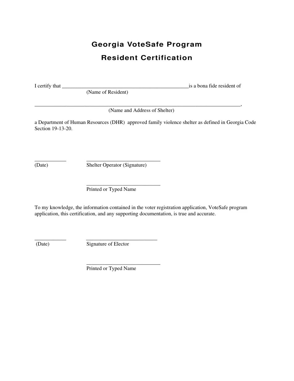 (United States) Resident Certification Votesafe