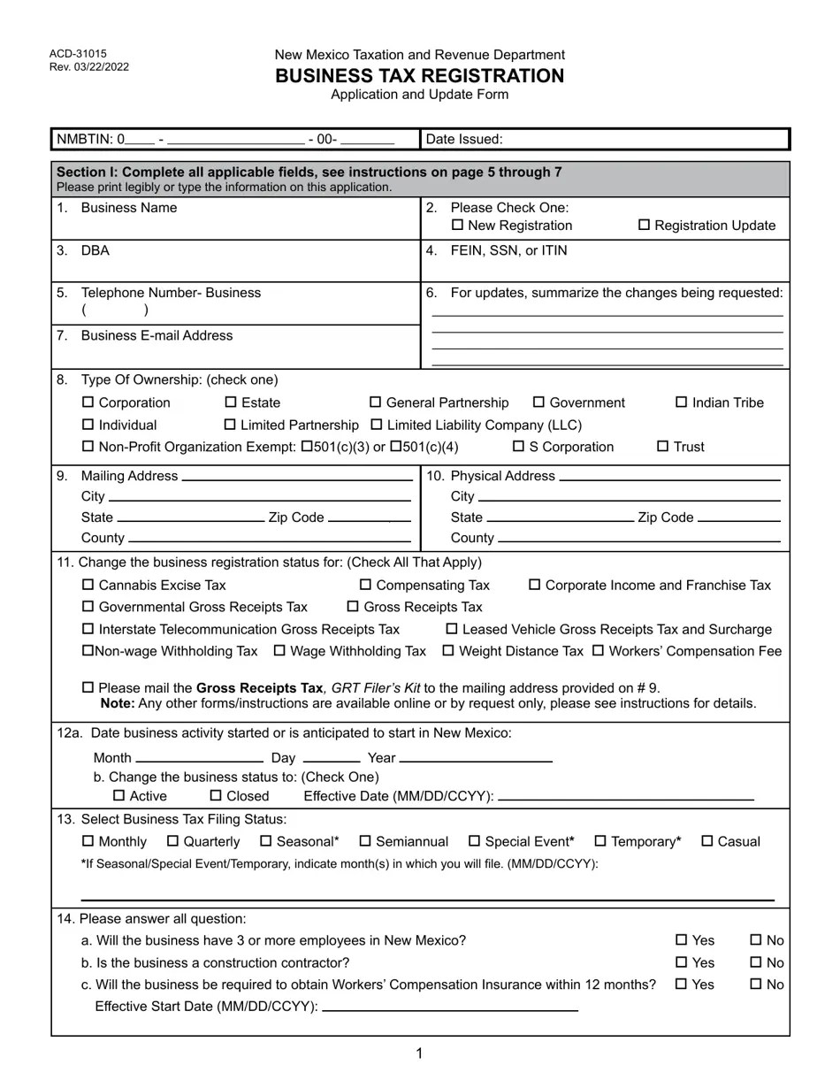 Form ACD31015 Download Fillable PDF or Fill Online Business Tax