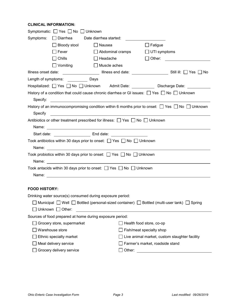 Ohio Ohio Case Investigation Form Yersiniosis Fill Out, Sign Online