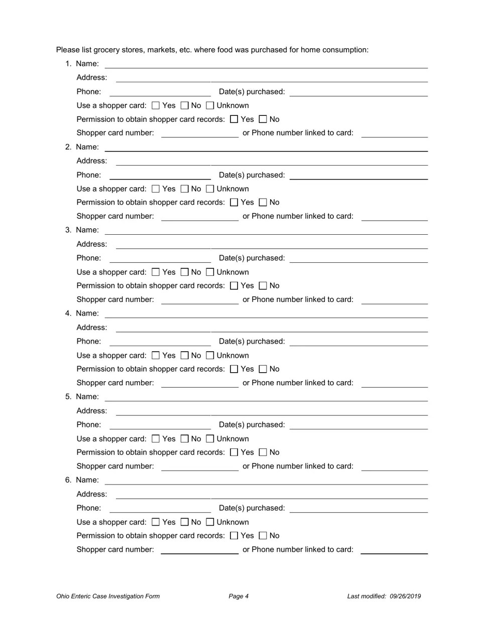 Ohio Ohio Case Investigation Form Yersiniosis Fill Out, Sign Online