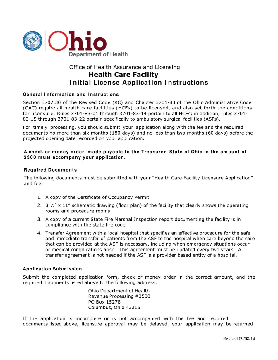 Ohio Health Care Facility Licensure Application Fill Out, Sign Online and Download PDF